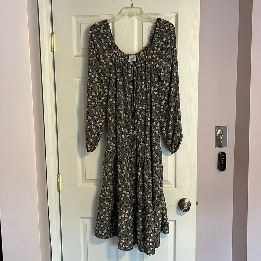 Long sleeved Hayden blue floral midi dress